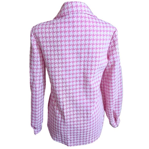 Medium Vintage 1970s Blazer Top Houndstooth Pink Disco Collar Dallas Texas Grann - Picture 6 of 7